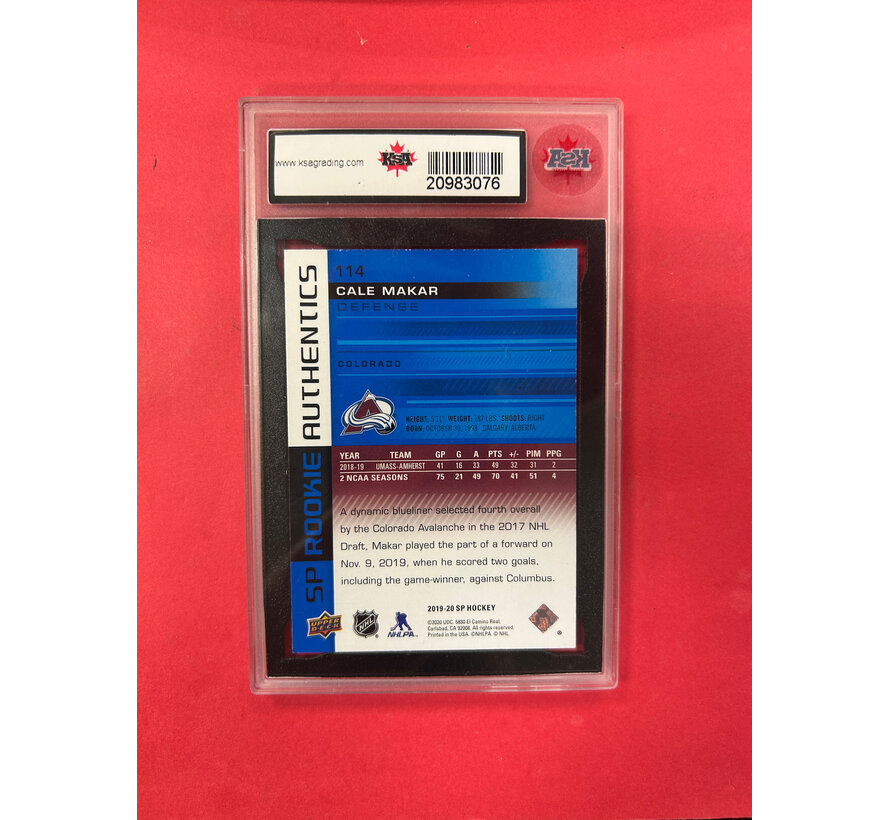 2019-20 UPPER DECK SP CALE MAKAR ROOKIE AUTHENTICS BLUE KSA GRADED 10
