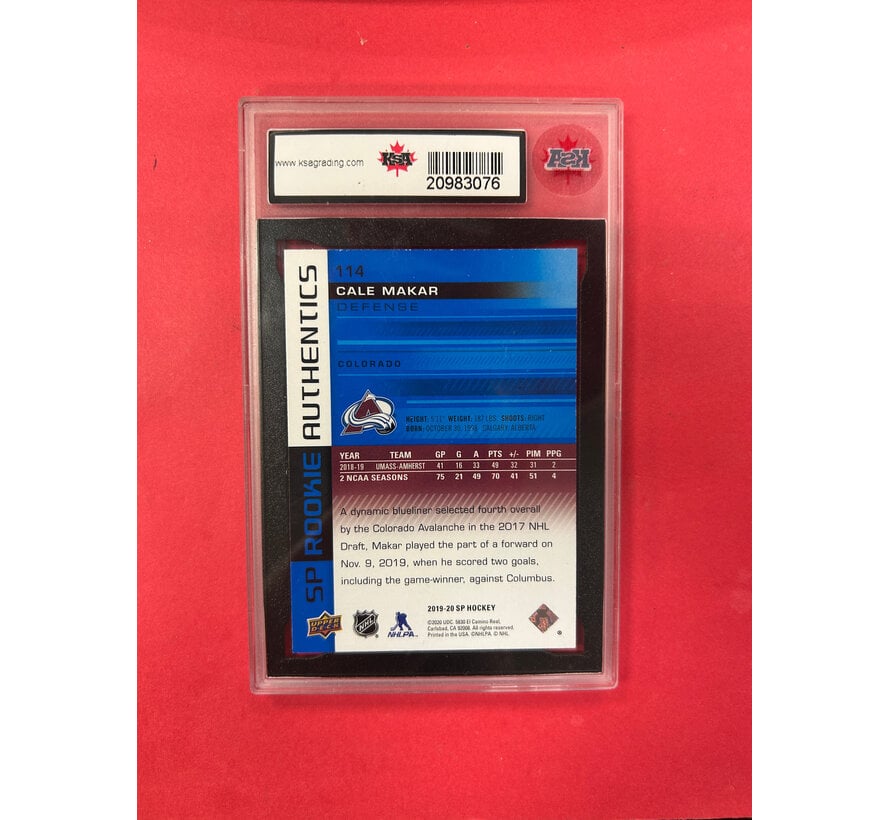 2019-20 UPPER DECK SP CALE MAKAR ROOKIE AUTHENTICS BLUE KSA GRADED 10