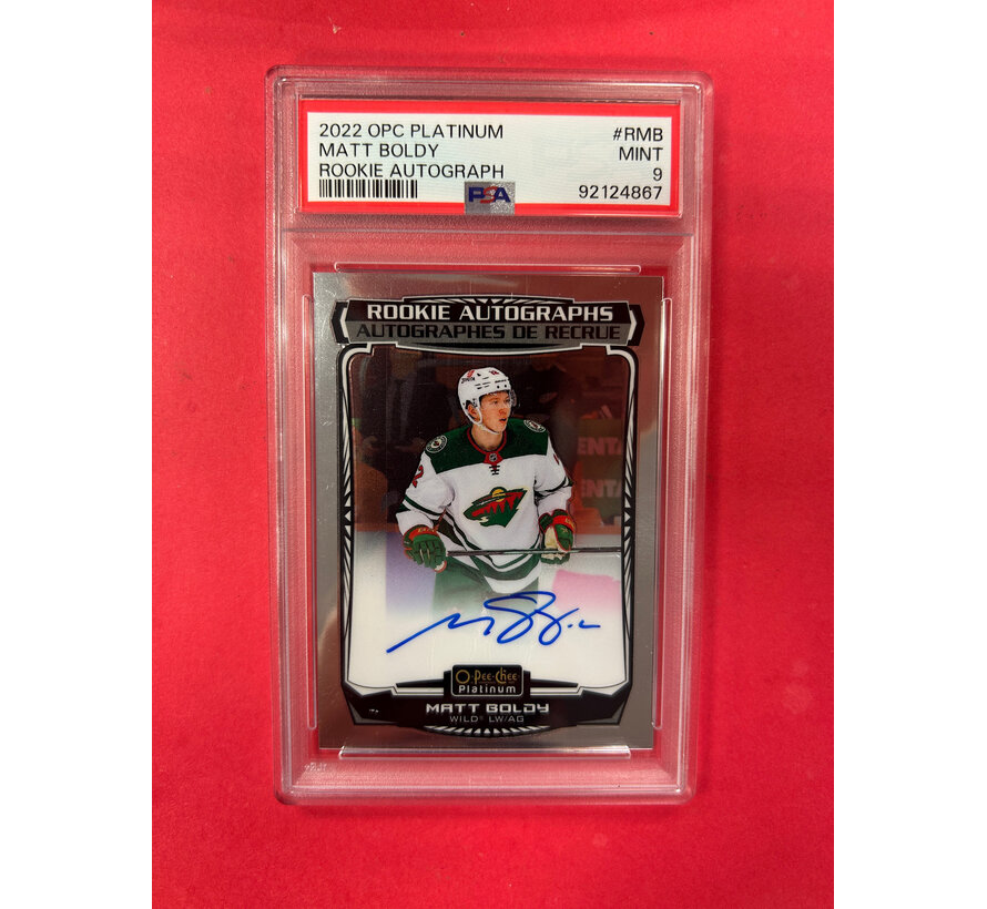2022-23 OPC PLATINUM MATT BOLDY ROOKIE AUTOGRAPH PSA GRADED 9