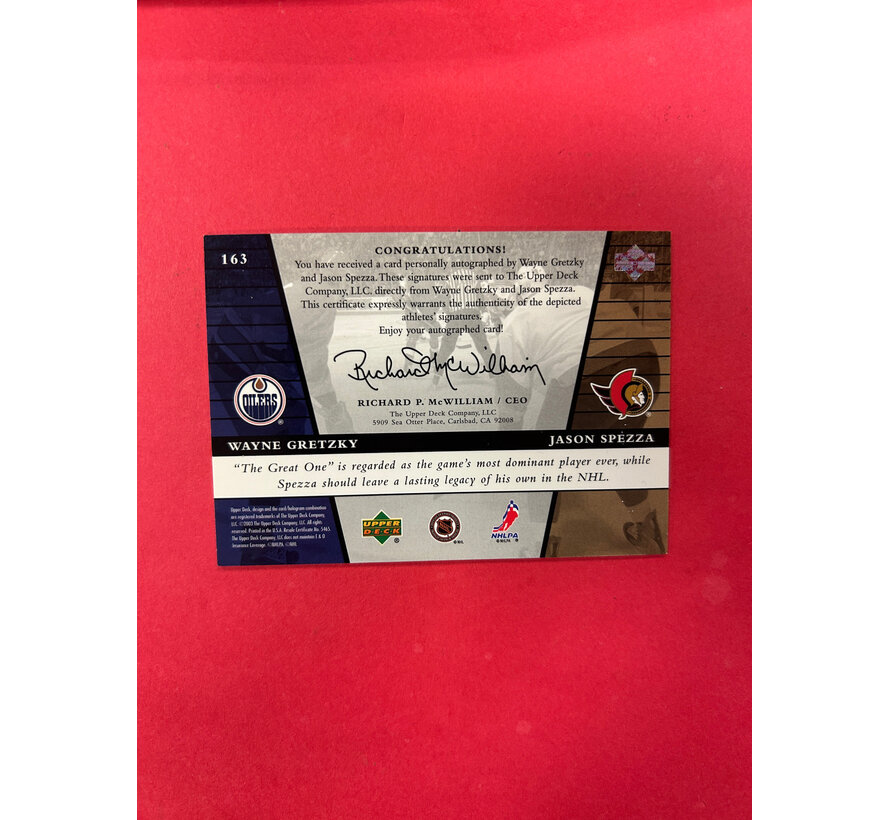 2003 UPPER DECK ROOKIE UPDATE GRETZKY/SPEZZA ROOKIE INSIRPIATIONS AUTOGRAPH