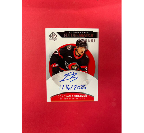 UPPER DECK 2025-26 UPPER DECK SP AUTHENTIC DONOVAN SEBRANGO FUTURE WATCH AUTOGRAPH INSCRIBED /50