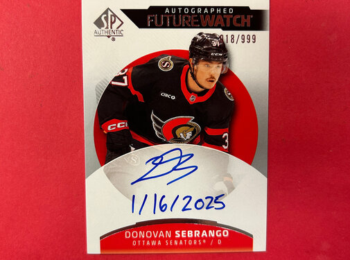 UPPER DECK 2025-26 UPPER DECK SP AUTHENTIC DONOVAN SEBRANGO FUTURE WATCH AUTOGRAPH INSCRIBED /50
