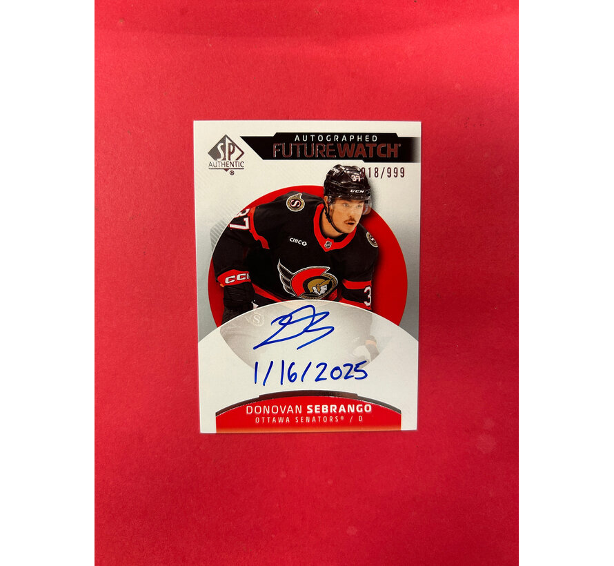 2025-26 UPPER DECK SP AUTHENTIC DONOVAN SEBRANGO FUTURE WATCH AUTOGRAPH INSCRIBED /50