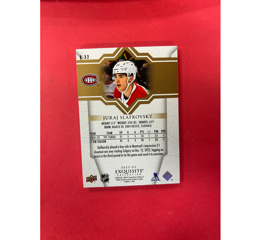 2022-23 UPPER DECK EXQUISITE JURAJ SLAFKOVSKY GOLD ROOKIE /49