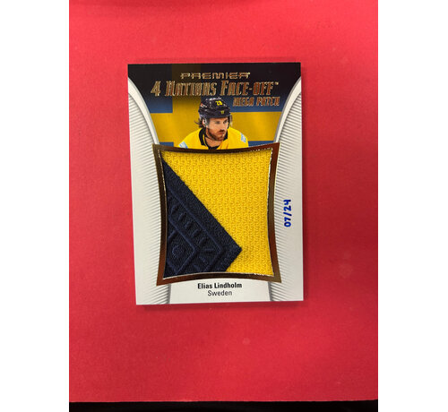 UPPER DECK 2025-26 UPPER DECK PREMIER ELIAS LINDHOLM 4 NATIONS FACEOFF MEGA PATCH /24