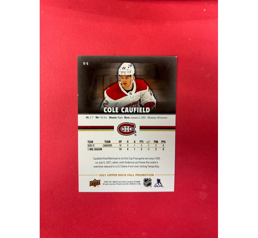 2021 UPPER DECK NHCD COLE CAUFIELD VICTORY ROOKIES BLACK