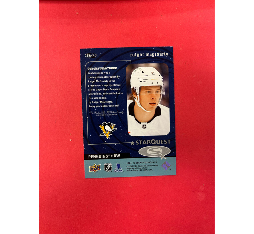 2024-25 UPPER DECK CLEAR CUT RUTGER MCGROARTY STARQUEST ROOKIE AUTO 1/1