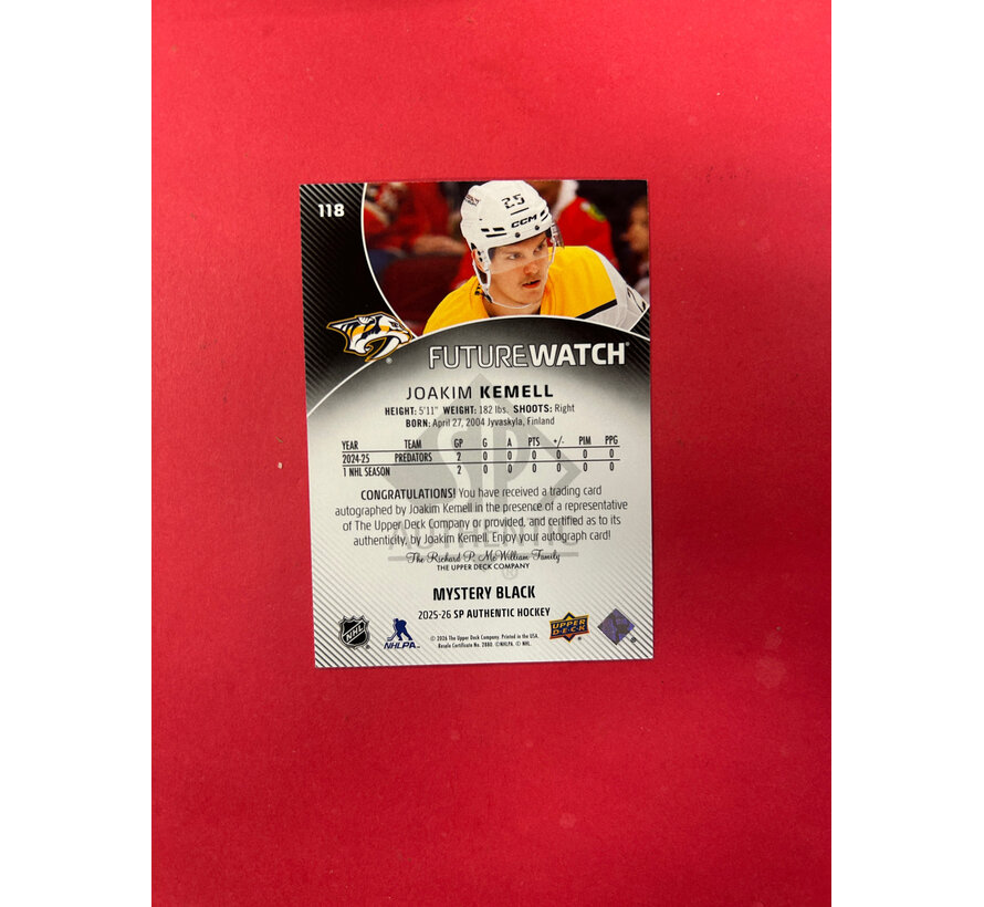 2025-26 SP AUTHENTIC JOAKIM KEMELL FUTURE WATCH AUTO MYSTERY BLACK