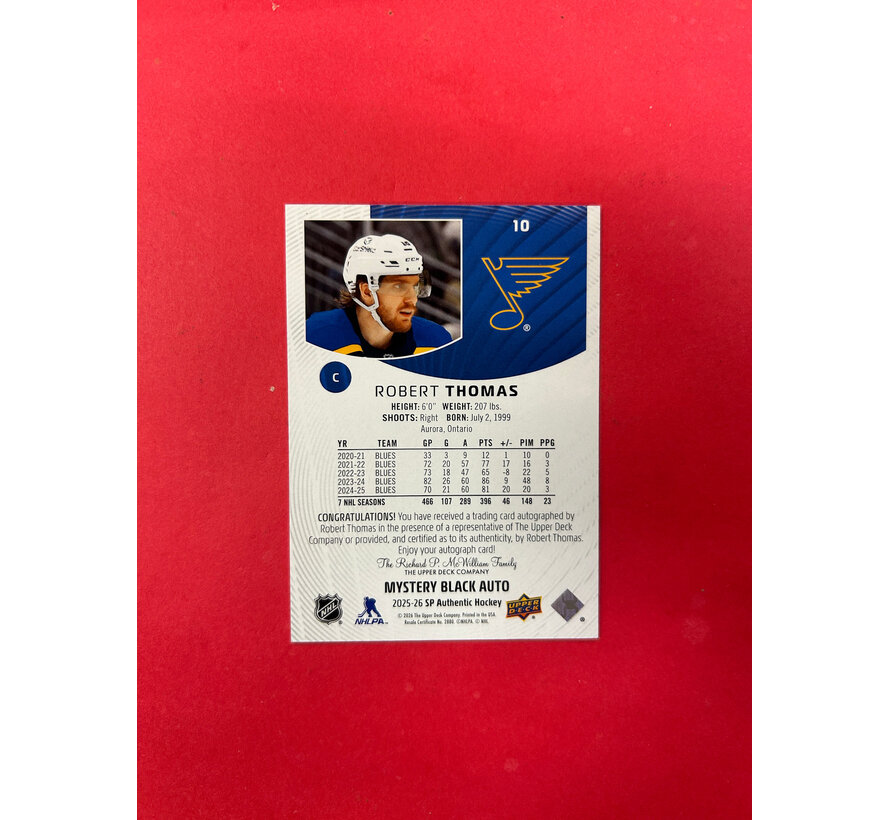2025-26 SP AUTHENTIC ROBERT THOMAS MYSTERY BLACK AUTOGRAPH