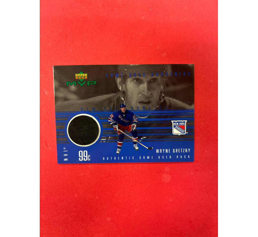 1999 UPPER DECK MVP WAYNE GRETZKY GAME USED PUCK PIECE