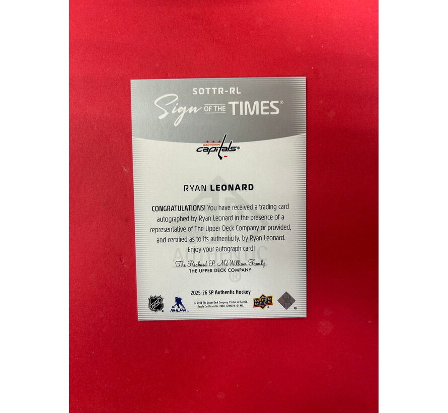 2025-26 SP AUTHENTIC RYAN LEONARD SIGN OF THE TIMES ROOKIES