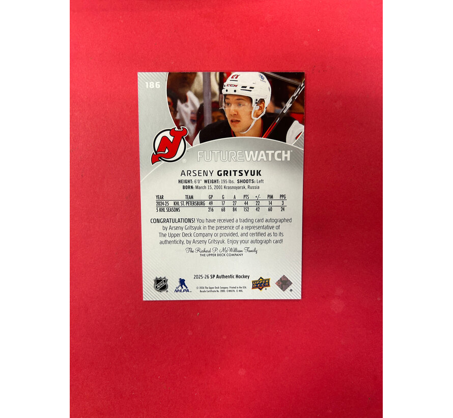 2025-26 SP AUTHENTIC ARSENY GRITSYUK FUTURE WATCH AUTOGRAPH /999