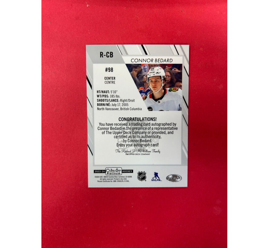 2023-24 OPC PLATINUM CONNOR BEDARD MARQUEE ROOKIES AUTO