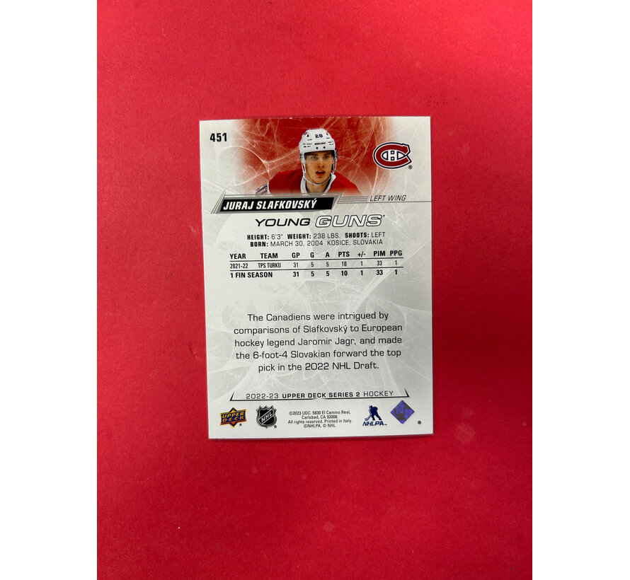 2022-23 UPPER DECK SERIES 2 JURAJ SLAFKOVSKY YOUNG GUNS
