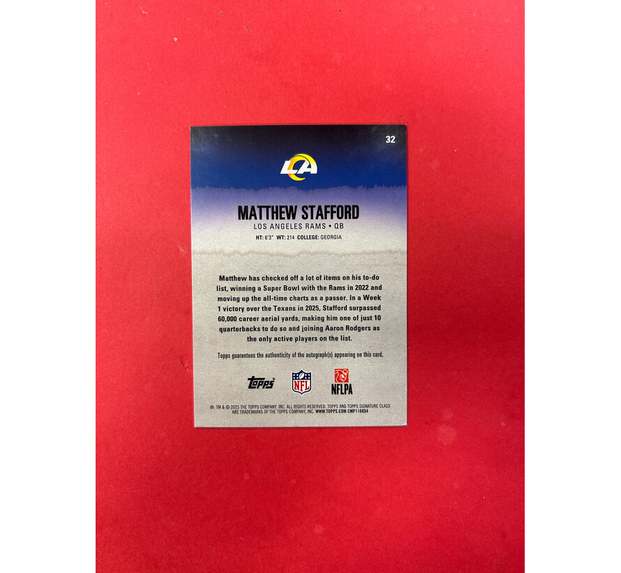 2025 TOPPS MATTHEW STAFFORD SIGNATURE CLASS AUTO /275
