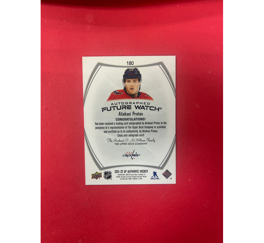 2021-22 UPPER DECK SP AUTHENTIC ALIAKSI PROTAS FUTURE WATCH AUTO /999