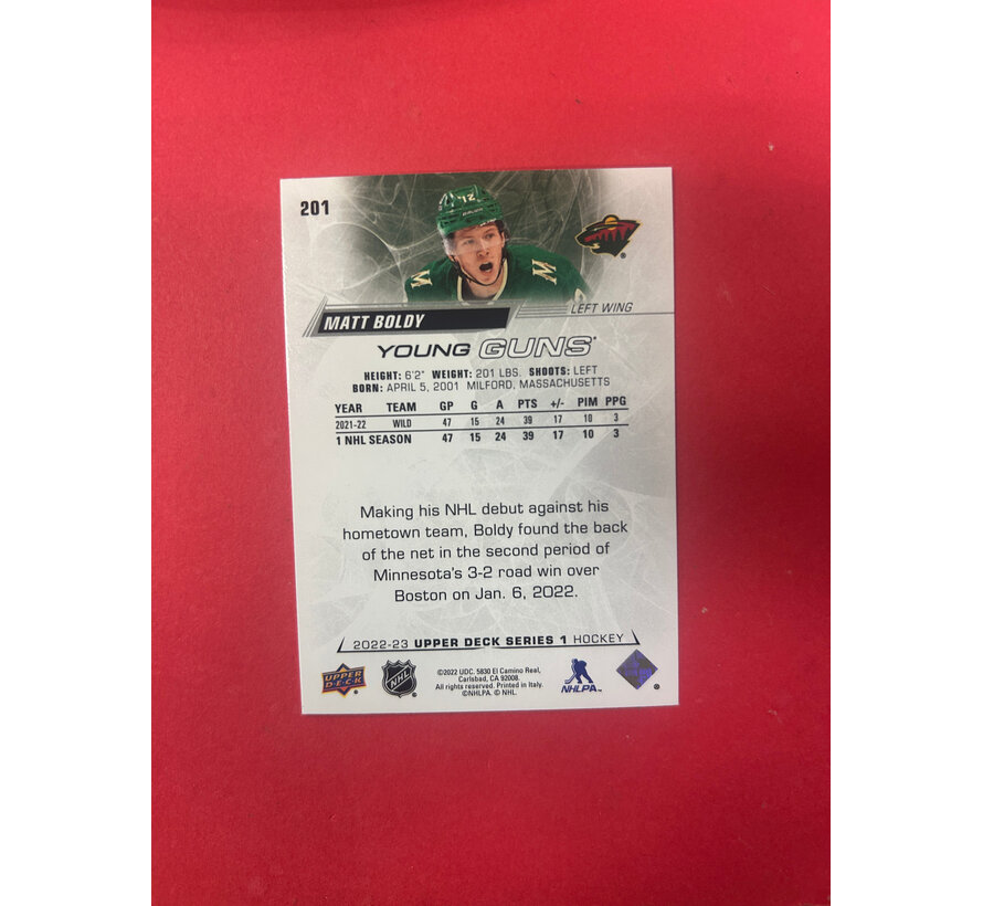 2022-23 UPPER DECK SERIES 1 MATT BOLDY YOUNG GUNS
