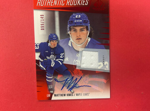 UPPER DECK 2023-24 UPPER DECK SP GAME USED MATTHEW KNIES AUTHENTIC ROOKIES JERSEY AUTO /149