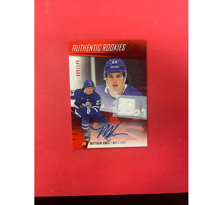 2023-24 UPPER DECK SP GAME USED MATTHEW KNIES AUTHENTIC ROOKIES JERSEY AUTO /149
