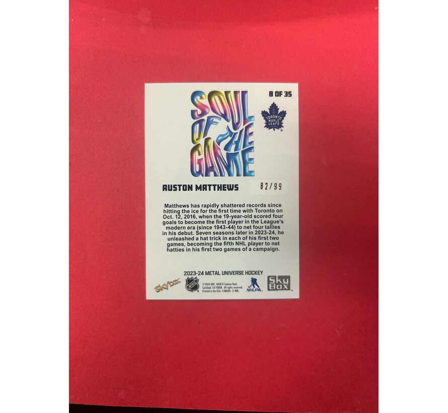 2023-24 METAL UNIVERSE AUSTON MATTHEWS SOUL OF THE GAME GOLD /99