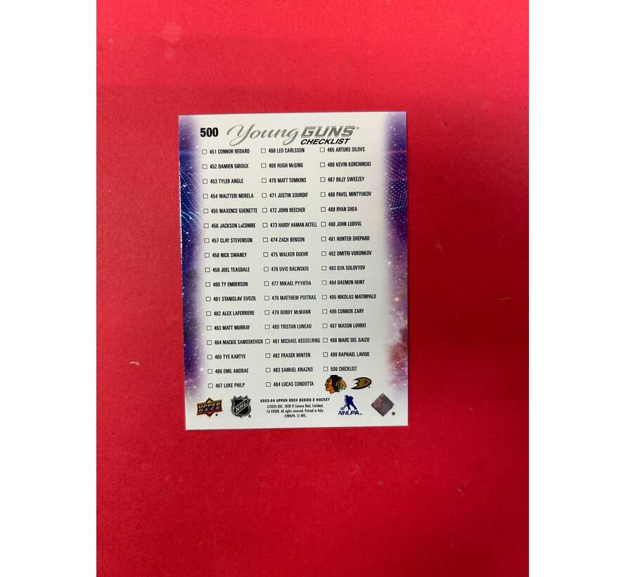 2023-24 UPPER DECK SERIES 2 BEDARD CARLSSON OUTBURST CHECKLIST