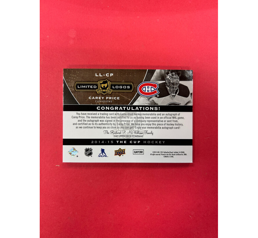 2014-15 UPPER DECK THE CUP CAREY PRICE LIMITED LOGOS /25