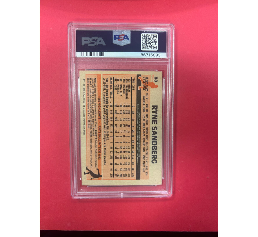 1983 O-PEE-CHEE RYNE SANDBERG ROOKIE AUTO PSA AUTHENTIC