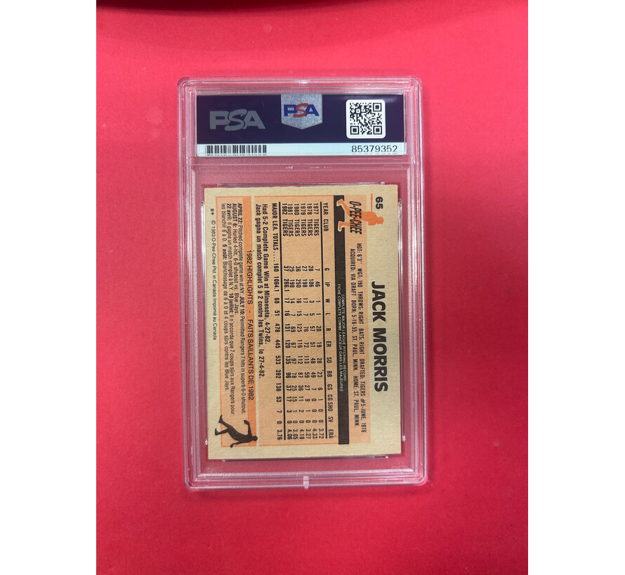 1983 O-PEE-CHEE JACK MORRIS AUTOGRAPHED PSA AUTHENTIC
