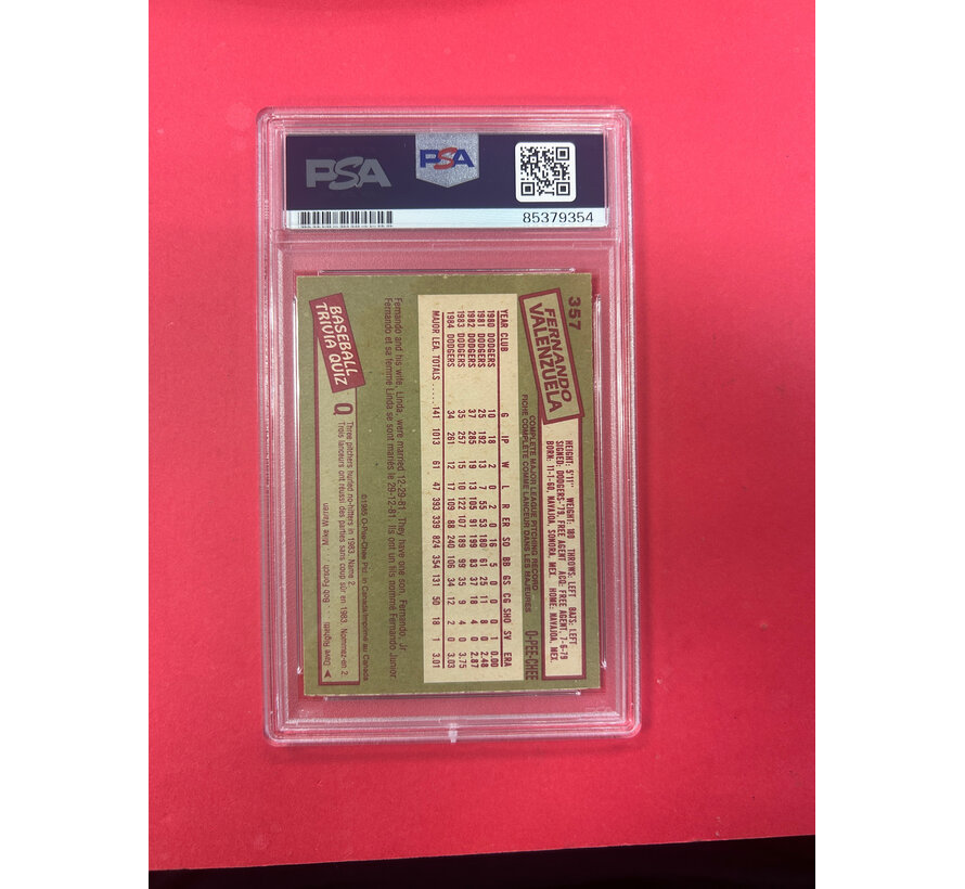 1985 O-PEE-CHEE FERNANDO VALENZUELA AUTOGRAPHED PSA AUTHENTIC