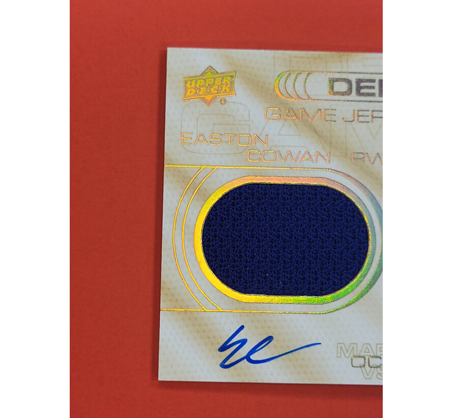 2025-26 UPPER DECK EXTENDED EASTON COWAN DEBUT GAME JERSEY AUTO /53 ROOKIE