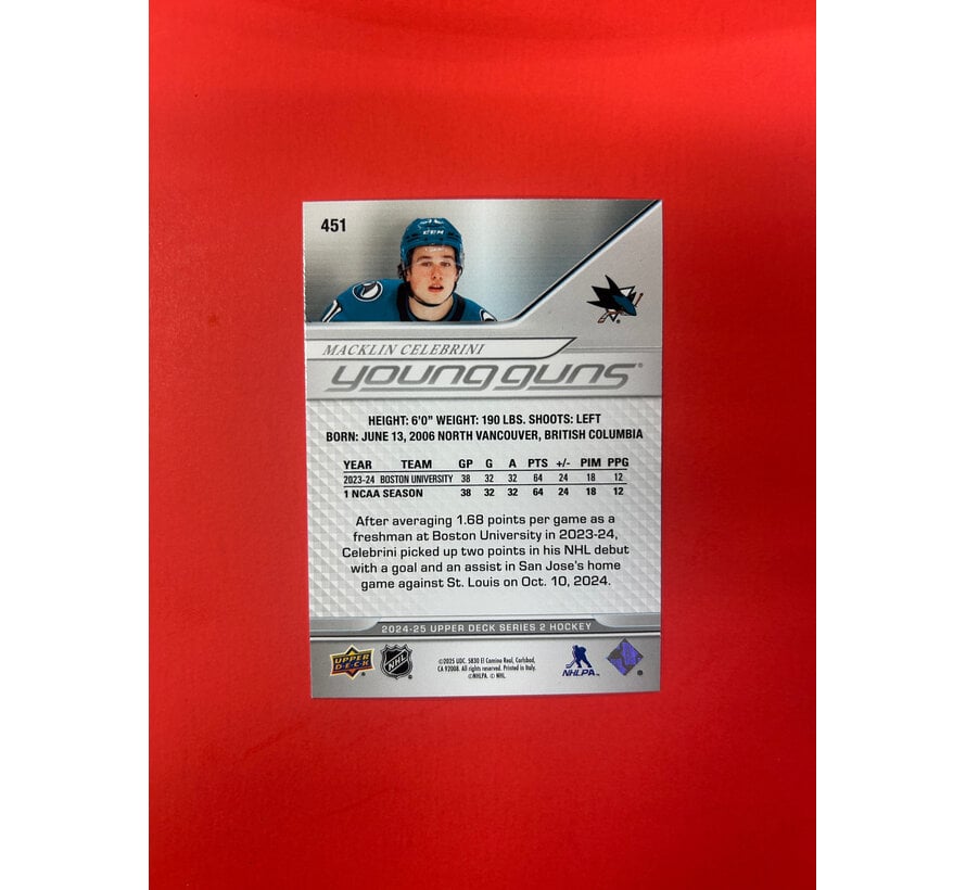 2024-25 UPPER DECK SERIES 2 MACKLIN CELEBRINI YOUNG GUNS