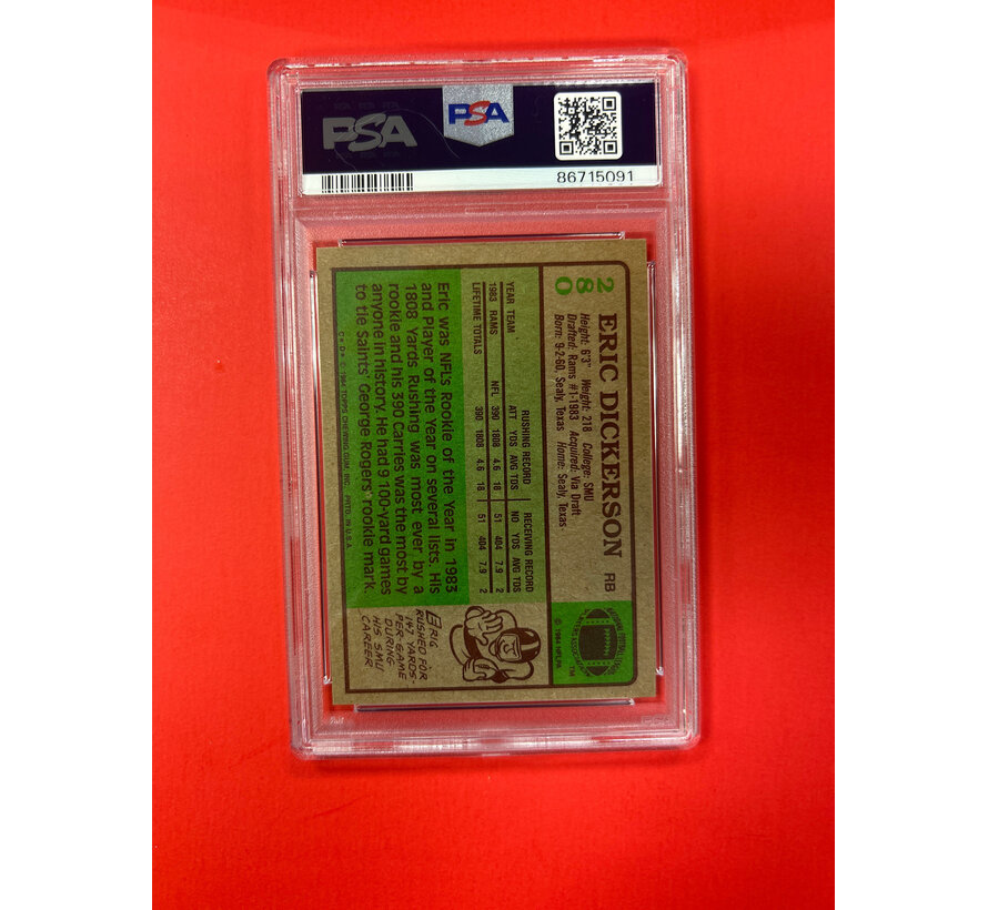1984 TOPPS ERIC DICKERSON ROOKIE AUTOGRAPH PSA AUTHENTIC