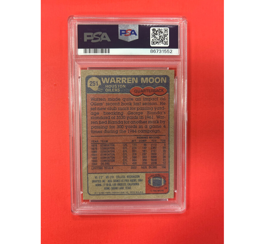 1985 TOPPS WARREN MOON AUTOGRAPHED PSA AUTHENTC 10 INSCRIBED