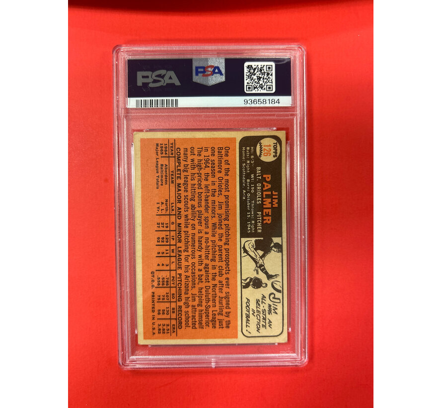 1966 TOPPS JIM PALMER AUTOGRAPHED PSA AUTHENTIC 10