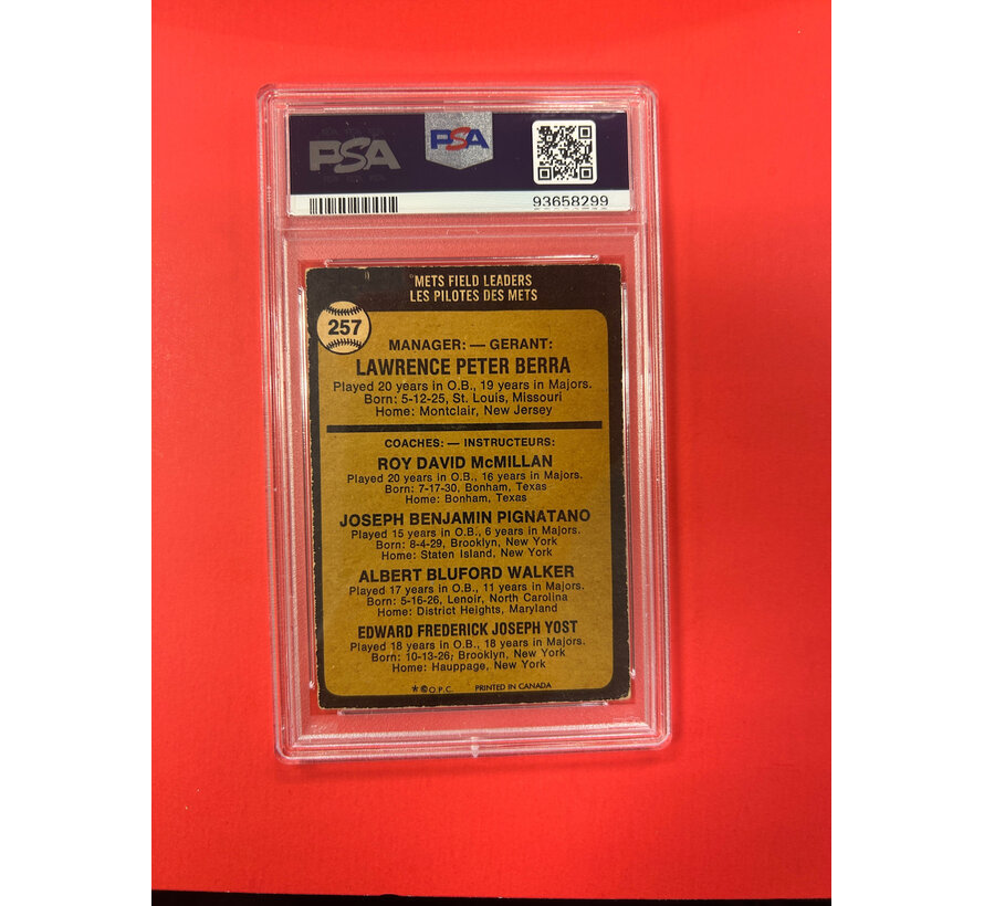 1973 O-PEE-CHEE MCMILLAN/YOST/BERRA TRIPLE AUTOGRAPHED PSA AUTHENTIC