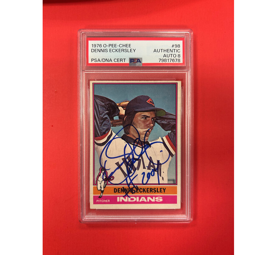 1976 O-PEE-CHEE DENNIS ECKERSLEY AUTOGRAPHED PSA AUTHENTIC 8