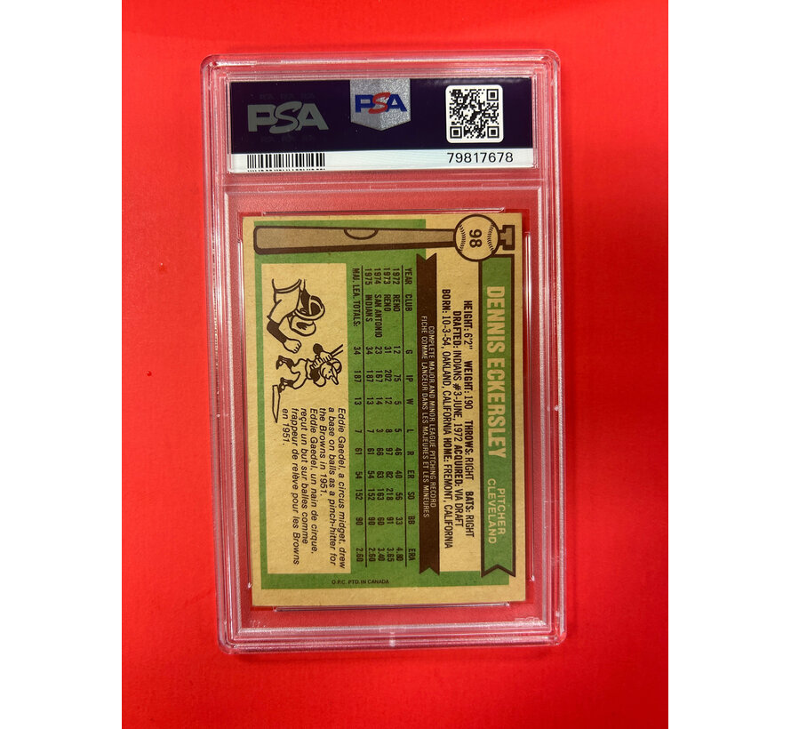 1976 O-PEE-CHEE DENNIS ECKERSLEY AUTOGRAPHED PSA AUTHENTIC 8
