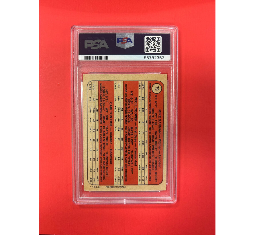 1972 O-PEE-CHEE CARLTON FISK RED SOX ROOKIES AUTOGRAPHED PSA AUTHENTIC