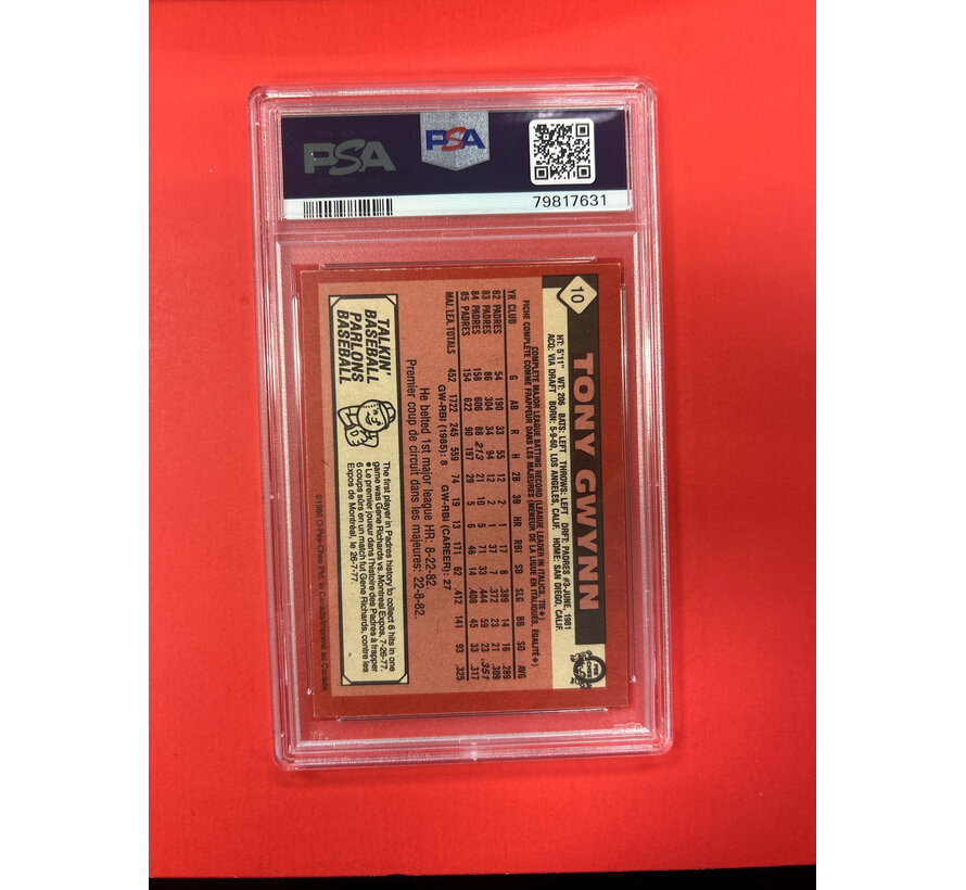 1986 O-PEE-CHEE TONY GWYNN AUTOGRAPHED PSA AUTHENTIC 10