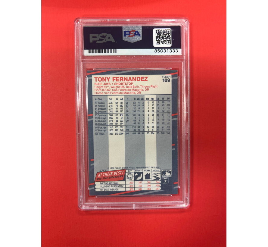 1988 FLEER TONY FERNANDEZ AUTOGRAPHED PSA AUTHENTIC