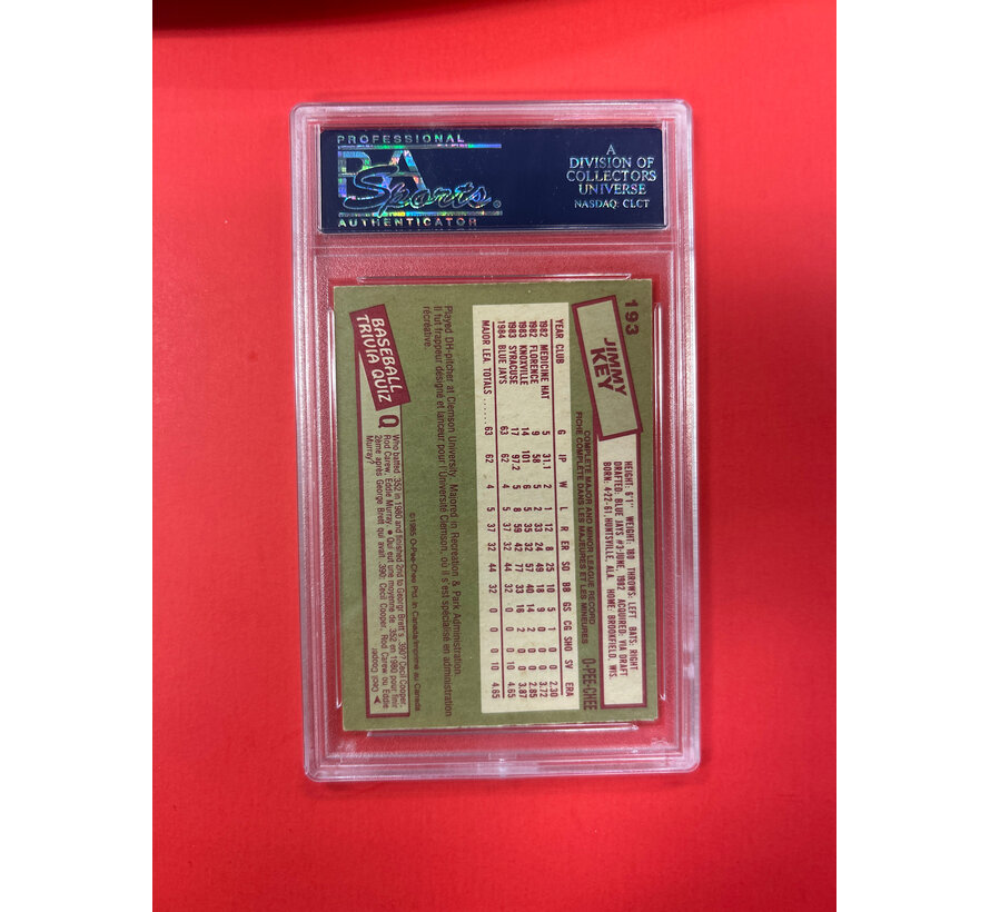 1985 O-PEE-CHEE JIMMY KEY AUTOGRAPHED PSA AUTHENTIC