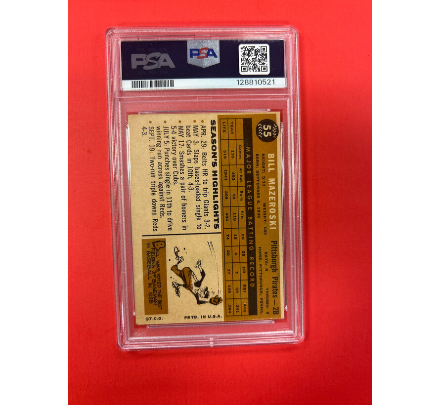 1960 TOPPS BILL MAZEROSKI AUTOGRAPHED PSA AUTHENTIC 10