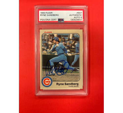 FLEER 1983 FLEER RYNE SANDBERG AUTOGRAPHED PSA AUTHENTIC 9