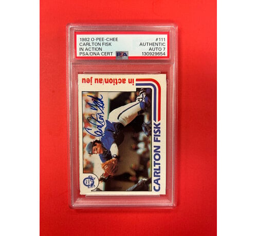 O-PEE-CHEE 1982 O-PEE-CHEE CARLTON FISK IN ACTION AUTOGRAPHED PSA AUTHENTIC 7
