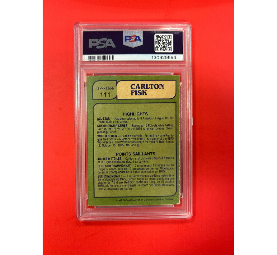 1982 O-PEE-CHEE CARLTON FISK IN ACTION AUTOGRAPHED PSA AUTHENTIC 7