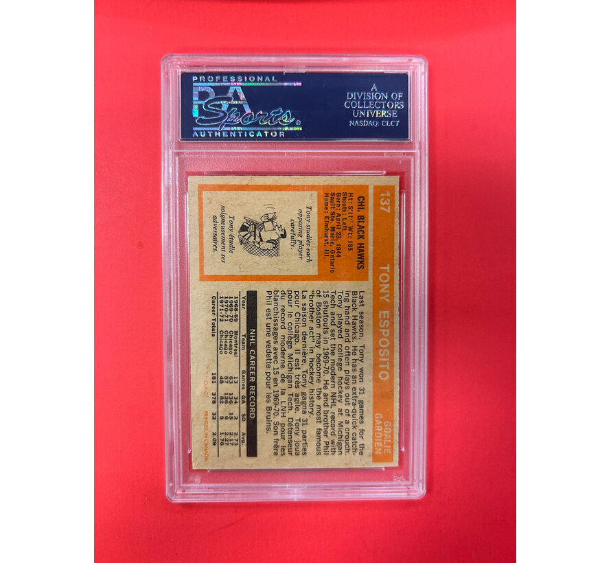 1972 O-PEE-CHEE TONY ESPOSITO PSA GRADED 7