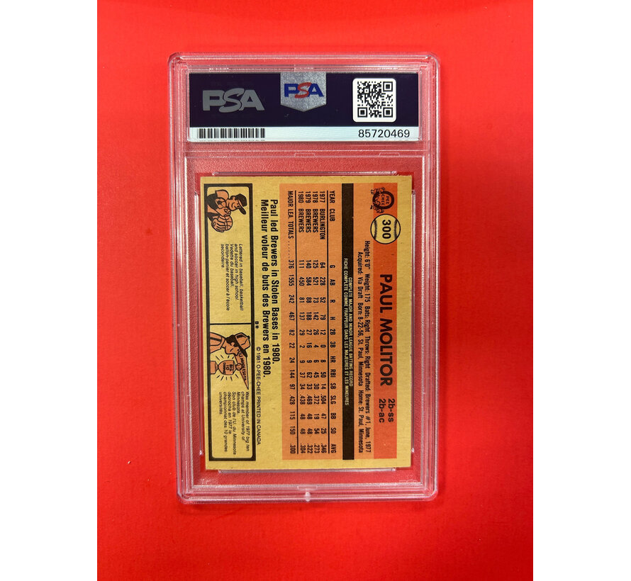 1981 O-PEE-CHEE PAUL MOLITOR AUTOGRAPHED PSA AUTHENTIC