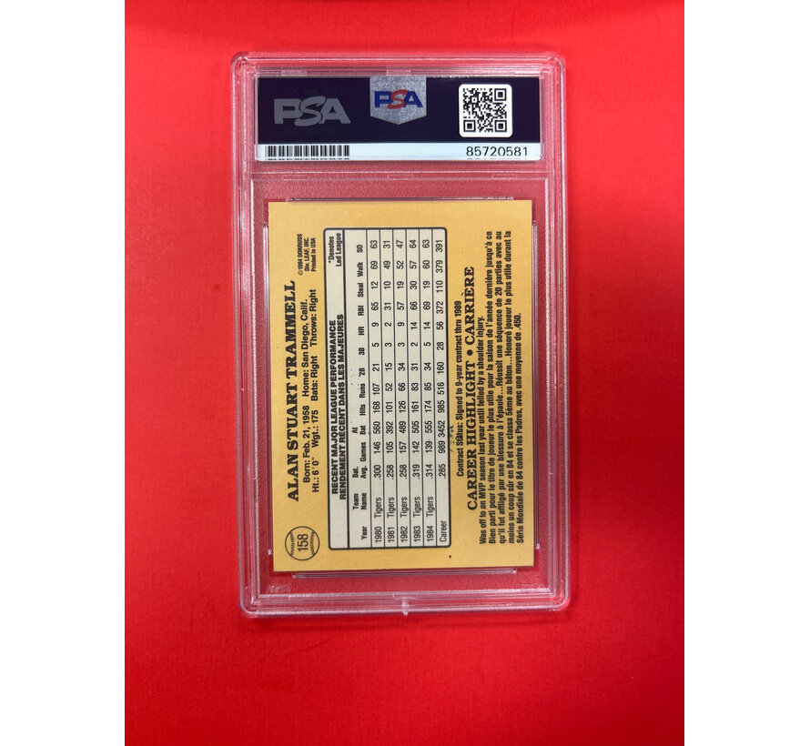 1985 DONRUSS LEAF ALAN TRAMMELL AUTOGRAPHED PSA AUTHENTIC
