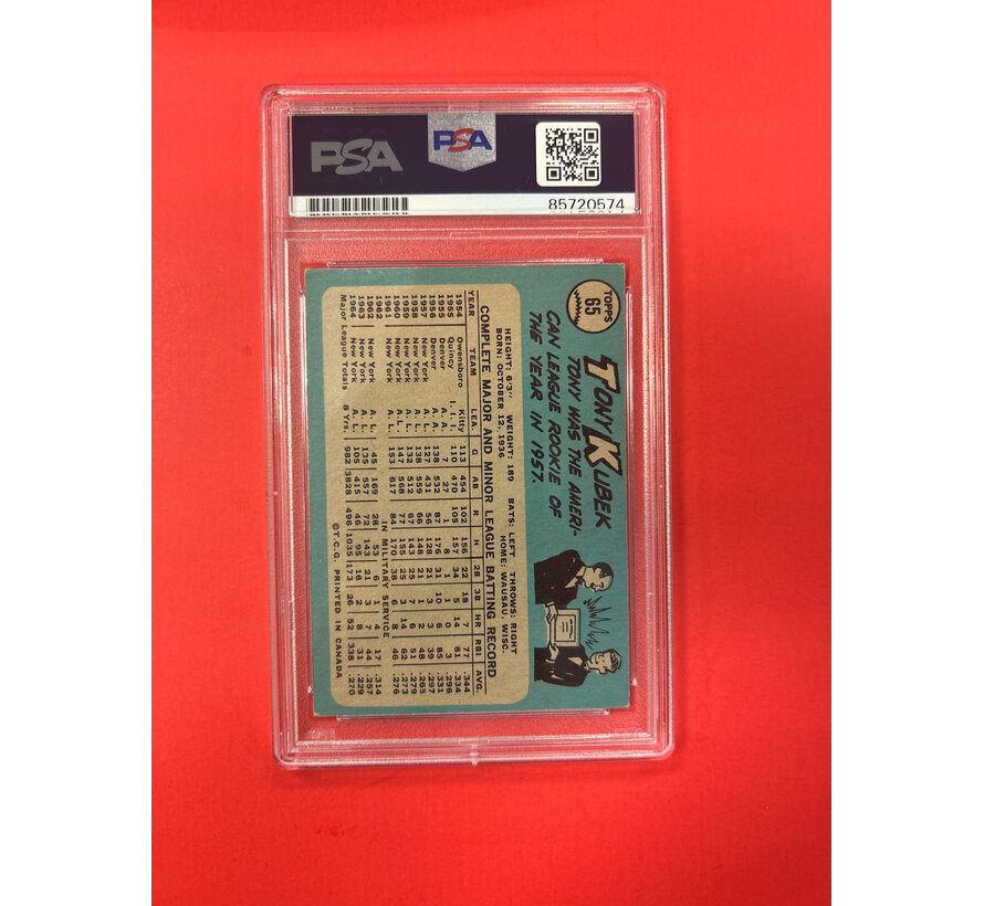 1965 TOPPS TONY KUBEK AUTOGRAPHED PSA AUTHENTIC