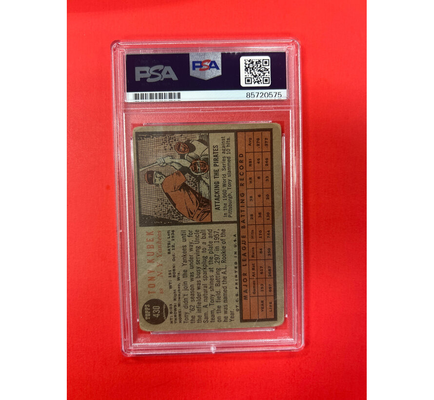 1962 TOPPS TONY KUBEK AUTOGRAPHED PSA AUTHENTIC